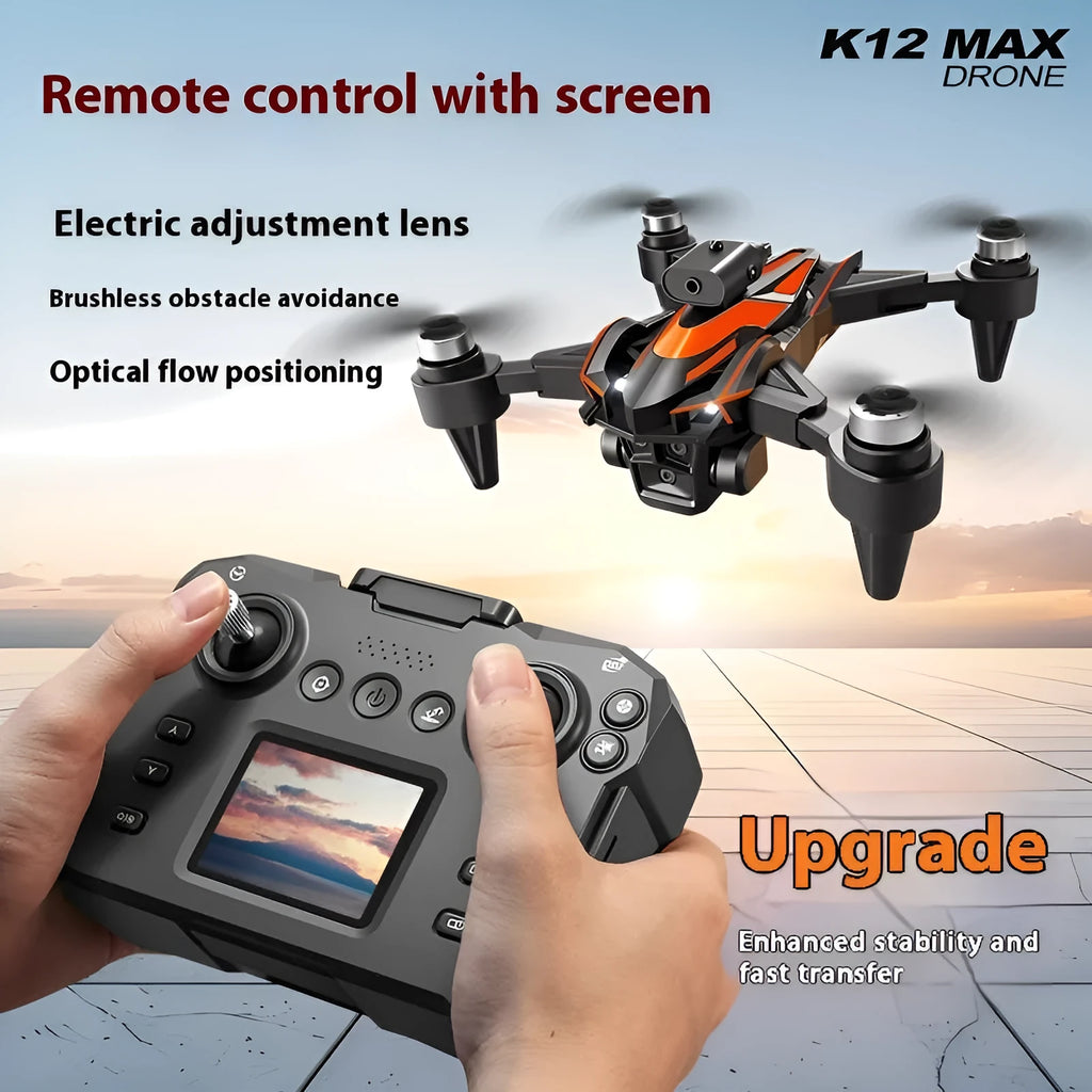 K12MAX brushless folding UAV drone with screen remote control and dual cameras for aerial photography