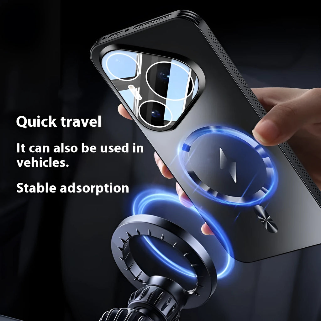Simple solid colour magnetic belt lens protector phone case for Huawei Pura smartphones with frosted texture