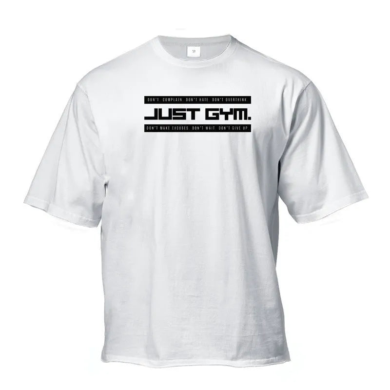 Men's five-point sleeve bodybuilding sports T-shirt in cotton, round neck, black colour, front view