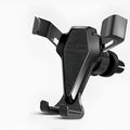 Universal car air vent phone mount in elegant black, holding a smartphone, with adjustable cradle for 66-84mm devices.