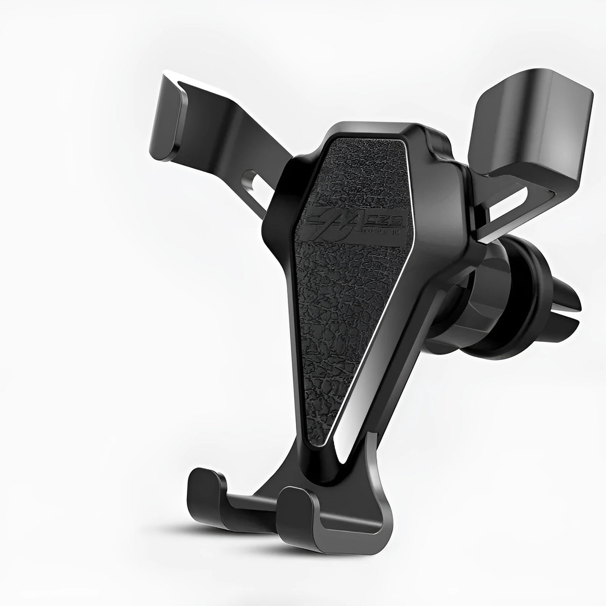 Universal car air vent phone mount in elegant black, holding a smartphone, with adjustable cradle for 66-84mm devices.