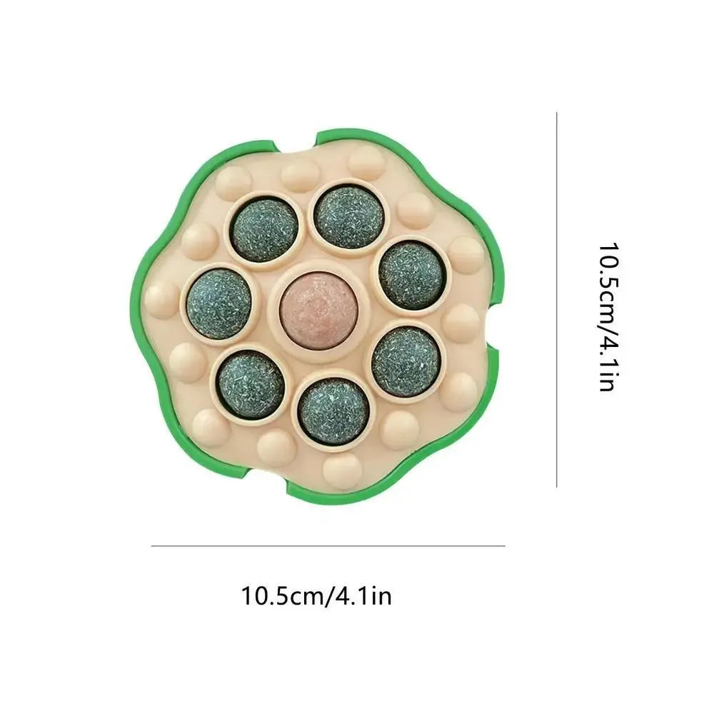 Green lotus design catnip ball toy sticking on wall for indoor feline play