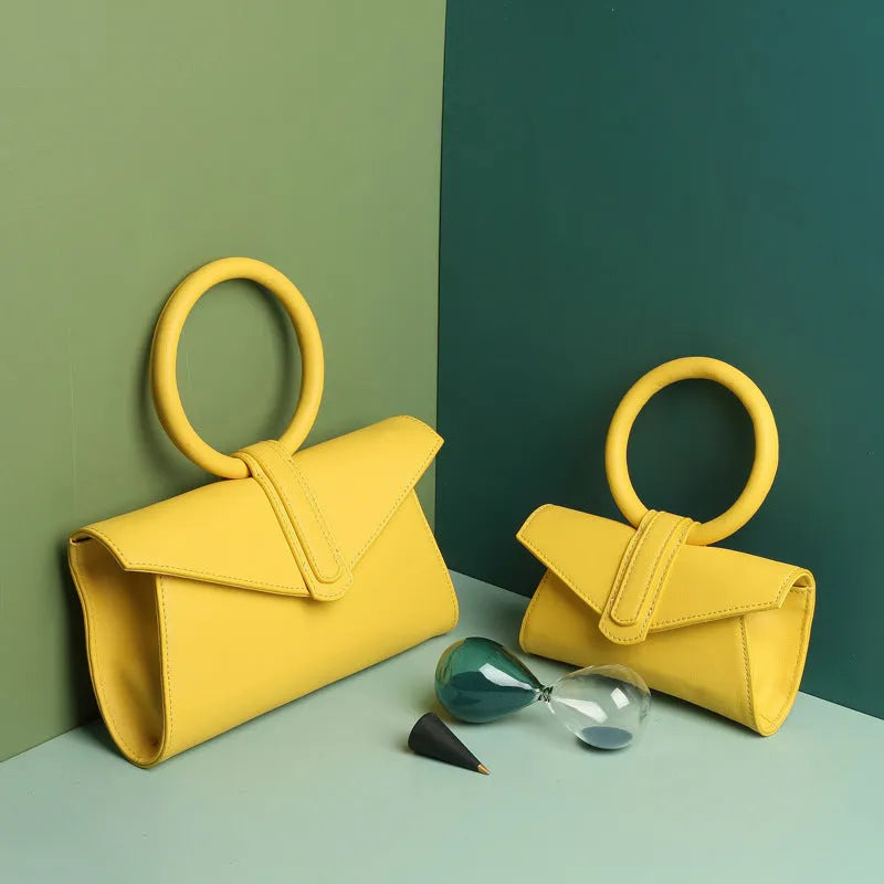 Women's one shoulder diagonal small pocket bag in two-layer cowhide with polyester lining, candy colour envelope shape