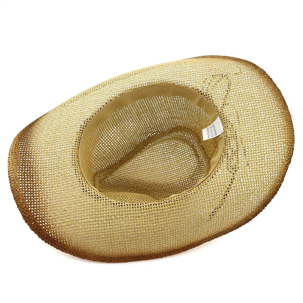 Korean style paper fabric western cowboy beach hat with bell crown in khaki colour