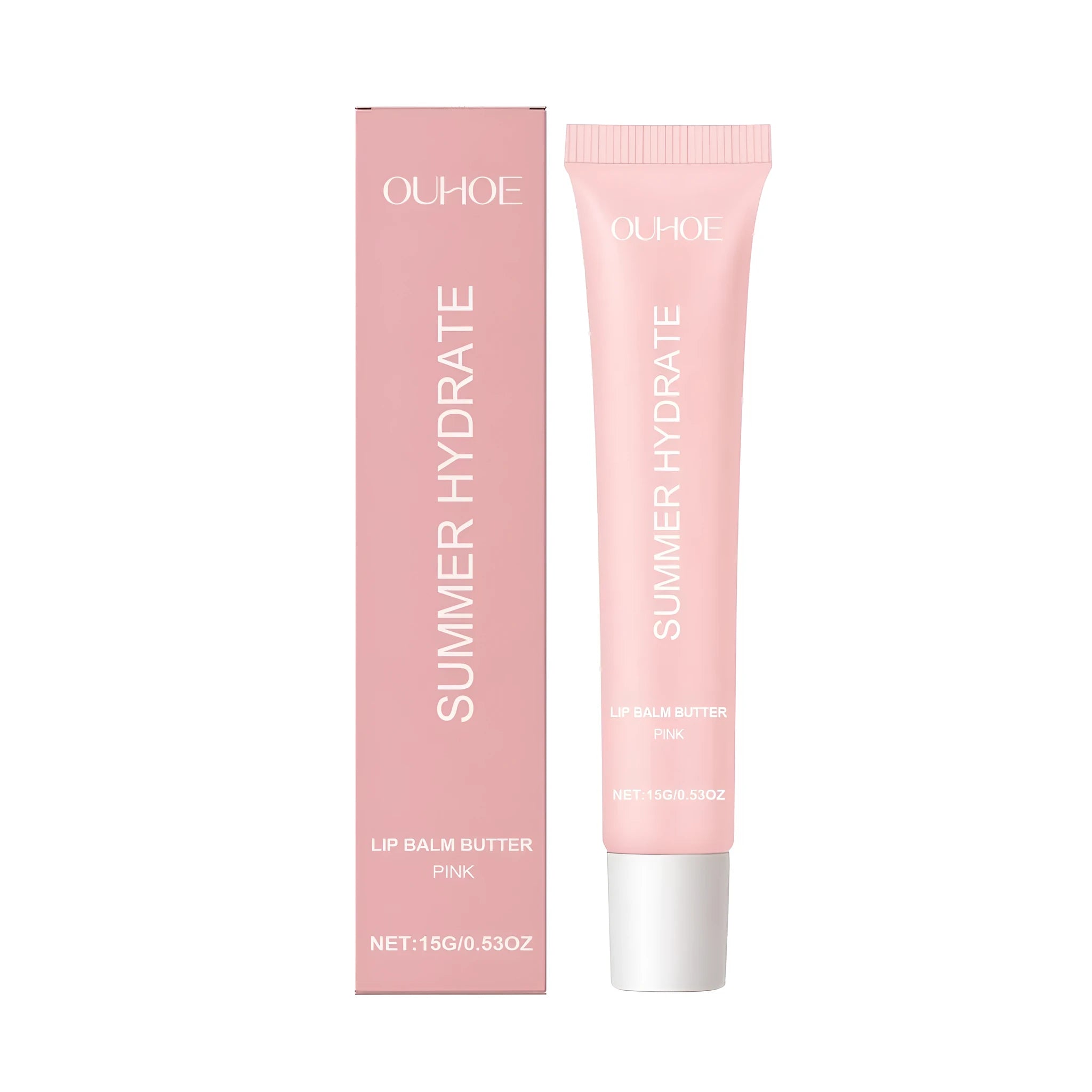 Pink shea butter lip balm stick with olive oil and grape seed oil formulation