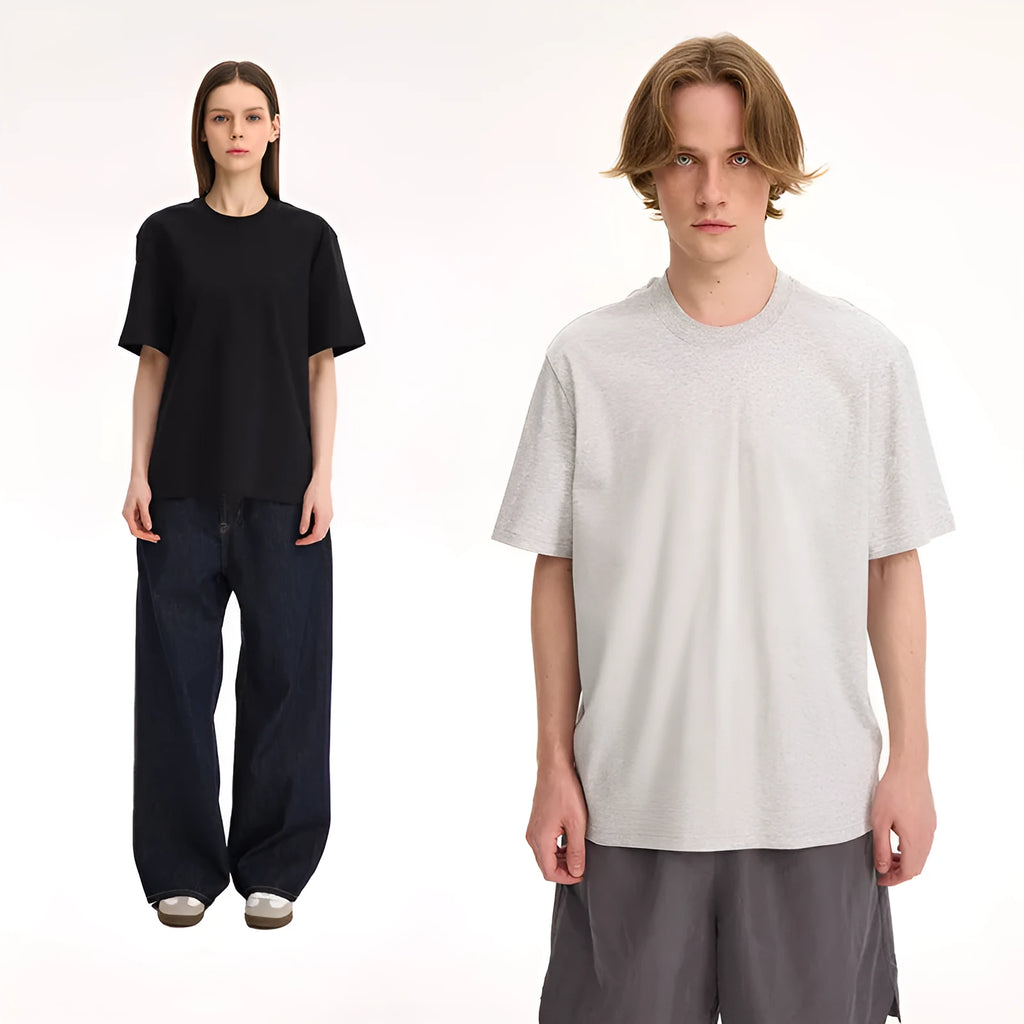 Pure cotton solid colour short sleeve T-shirt in black, white, grey and melange grey, sizes S to XL