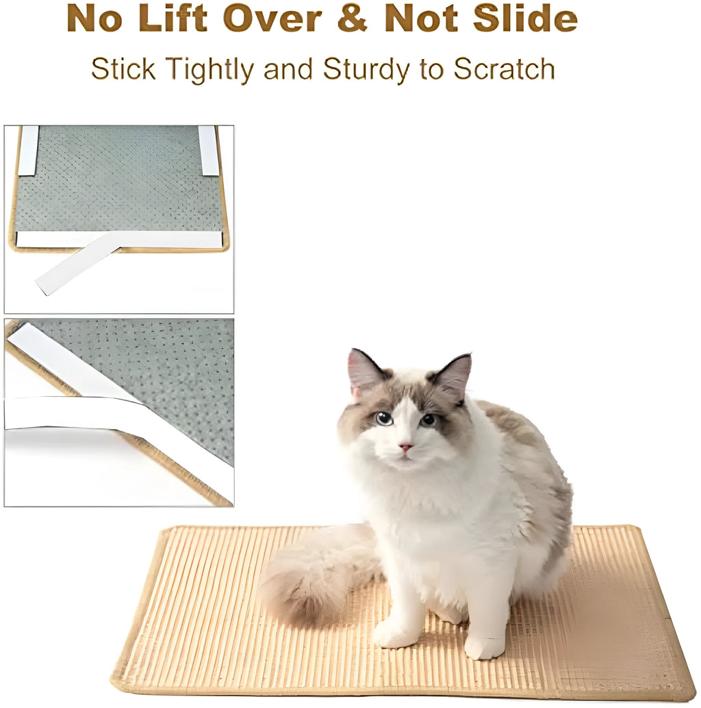 Natural sisal cat scratch pad with adhesive hook and loop tape for indoor cats, 23.6x15.7 inch standard size