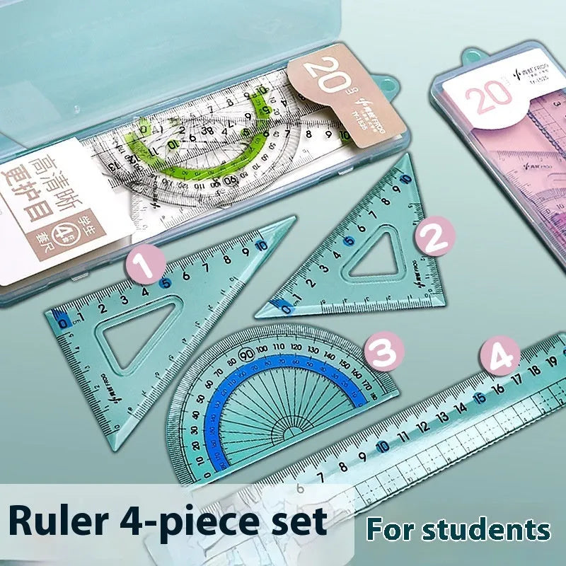 Youpai transparent acrylic drawing ruler set with square protractor geometry tools