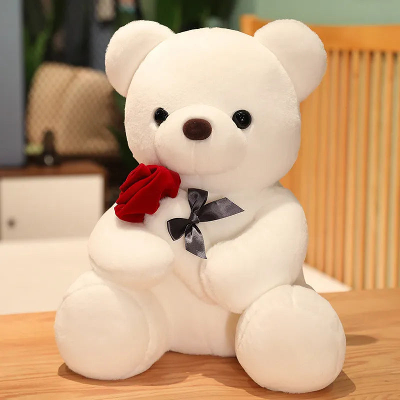 Rose bear plush teddy doll in beige, brown, or grey with PP cotton filling and multiple size options