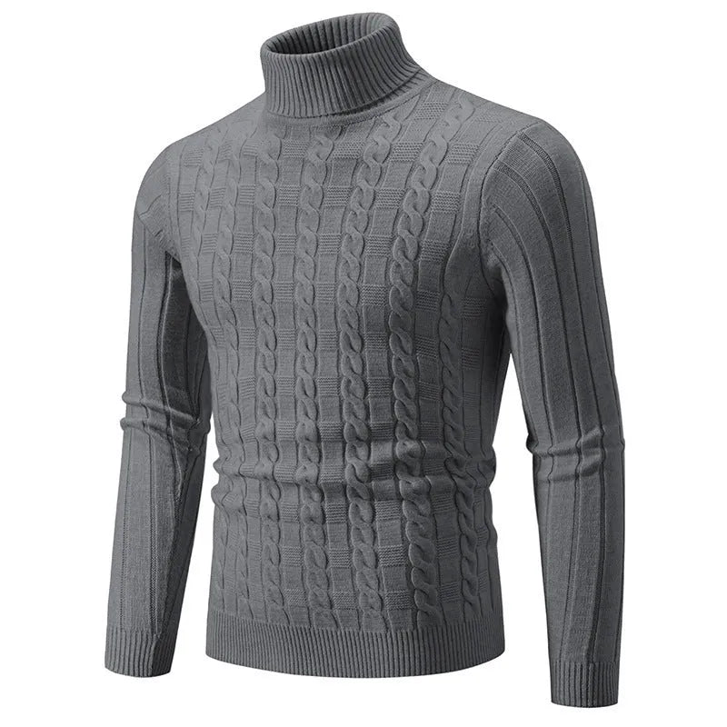 Men's slim fit chenille turtleneck pullover in milky white showing front view