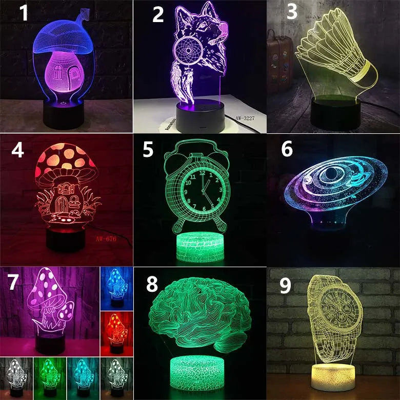 Black remote control LED desk lamp with colourful 3D lighting on acrylic panel, USB cable connected
