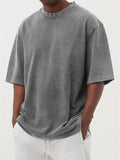 Men's loose stone-washed polyester pullover t-shirt in army green.