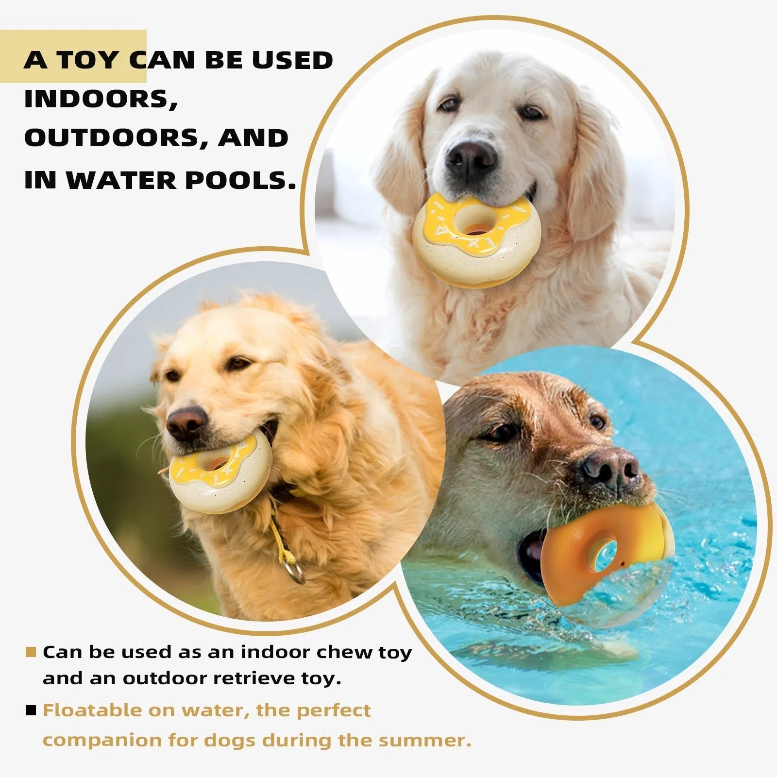 TPR donut-shaped dog toy with textured surface for molar cleaning, shown in pink colour with measurement scale