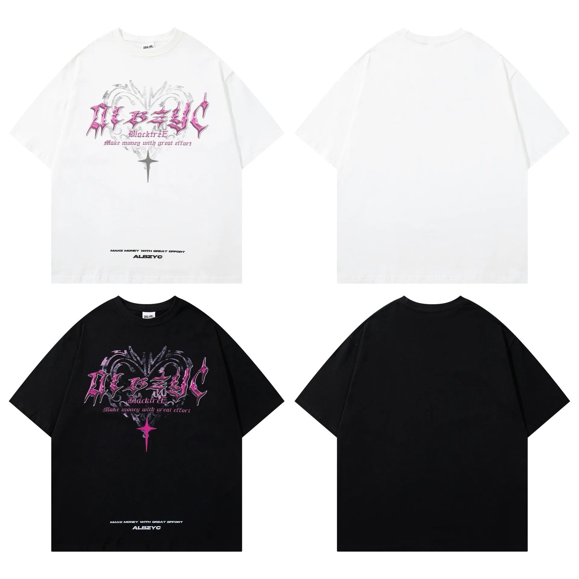 Men's retro printed cotton t-shirt with short sleeves and round neck in black and white options