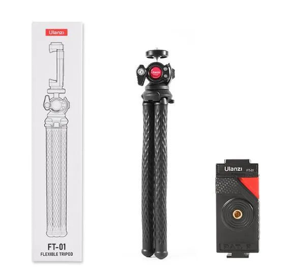 Black octopus-style flexible tripod with phone clip, extended to 360mm length