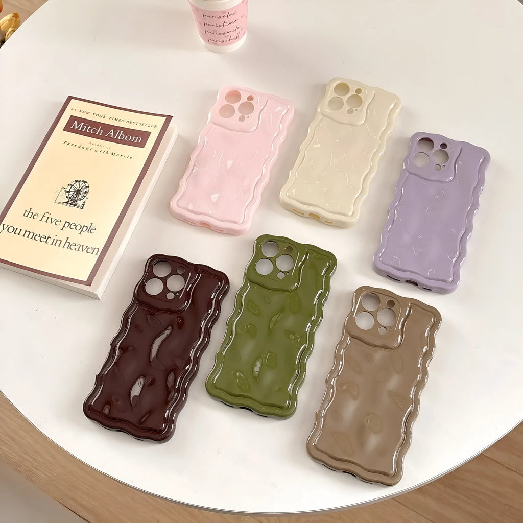 Simple solid colour water ripple TPU phone case with meteorite finish for iPhone in cream white