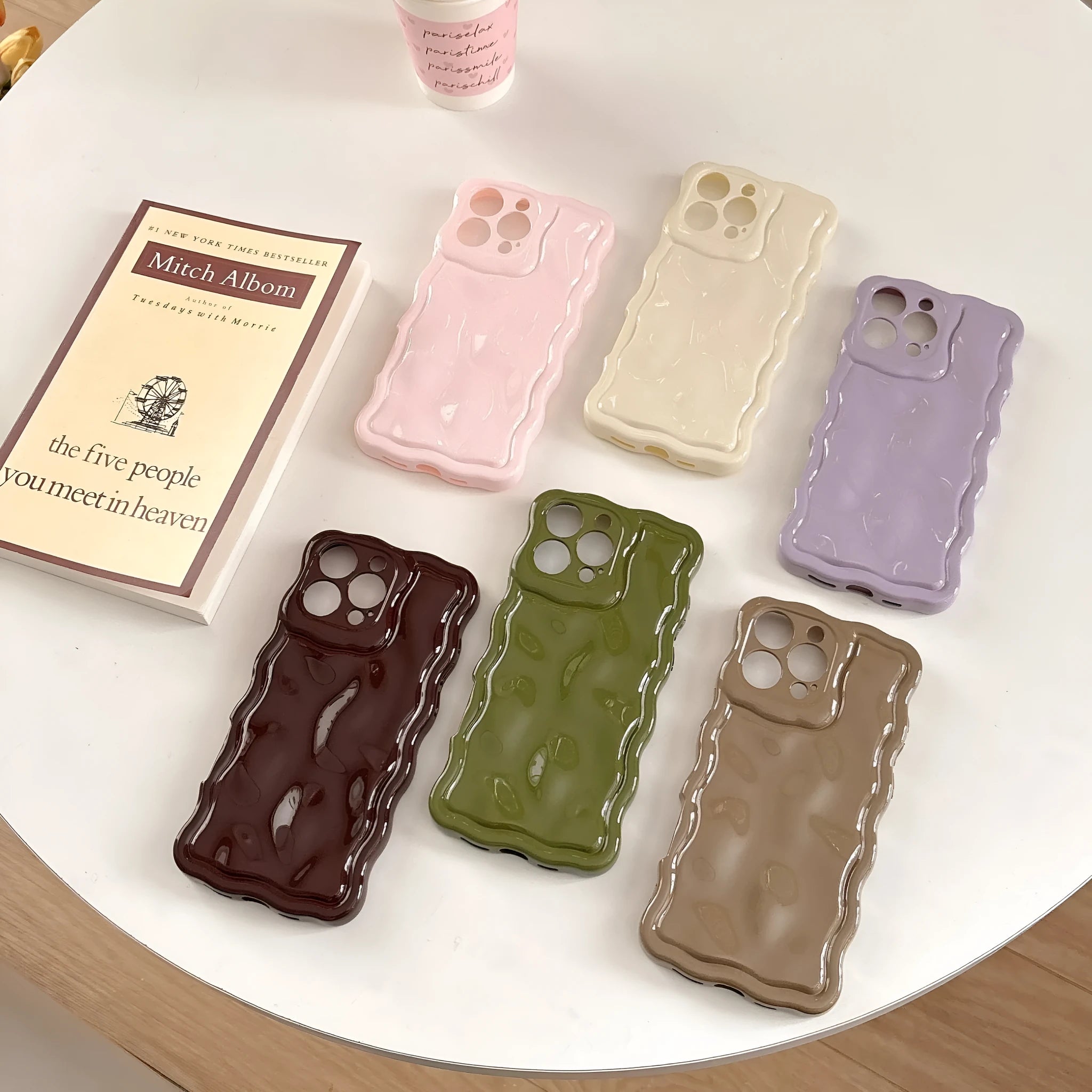 Simple solid colour water ripple TPU phone case with meteorite finish for iPhone in cream white