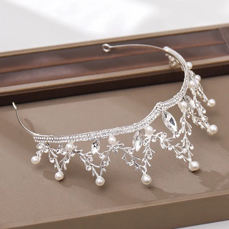 Fashion crystal diamond bridal wedding hair tiara crown, alloy electroplated, white crystal, 30x5.5cm