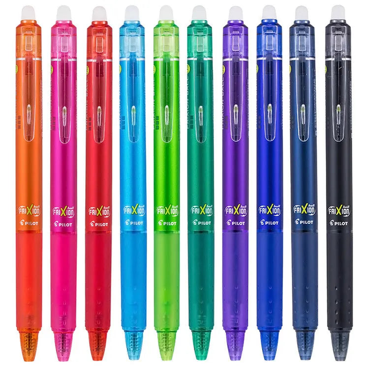Ten-colour press open wipe pen set with 0.5mm tips, black red and blue shells, 145g pack