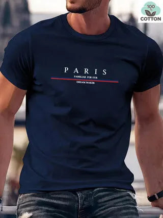 Men's loose fit short sleeve T-shirt with a letter print, shown in apricot colour.