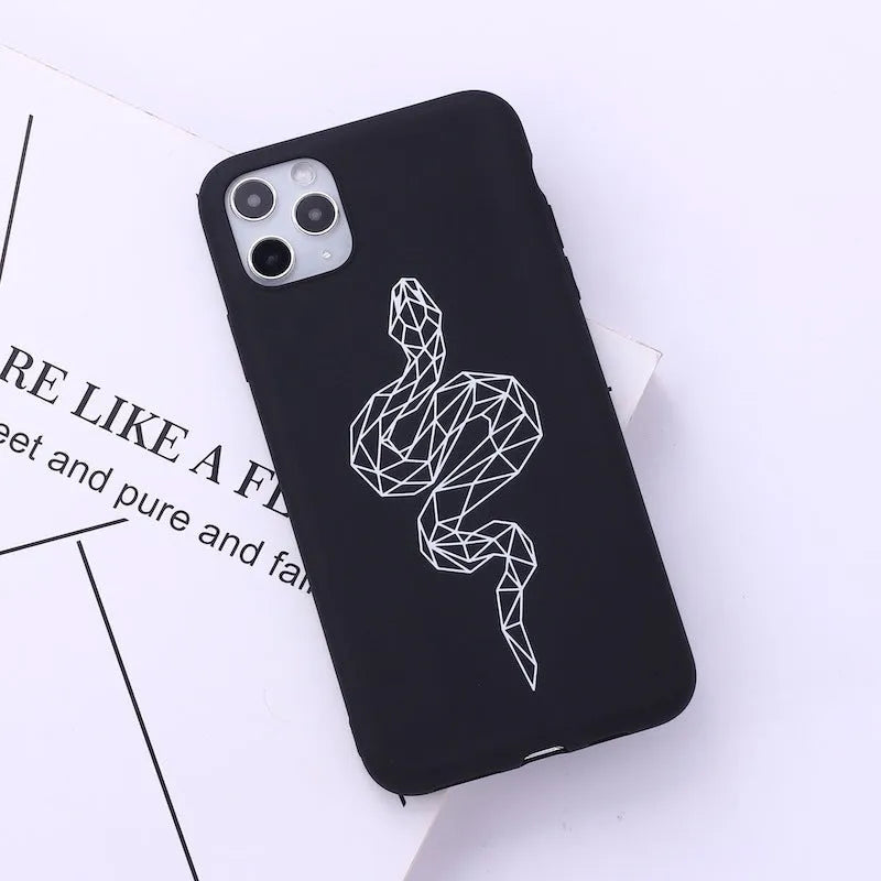 Animal line graffiti art TPU phone case for iPhone with painted cat, deer, horse designs
