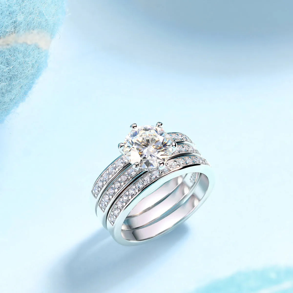 Wedding ring set with 2-carat moissanite in S925 silver platinum plating, gift box, GRA certificate