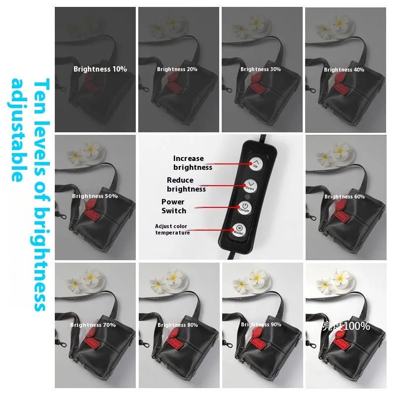 50cm studio light box with USB plug and three-colour temperature light board folded for storage.