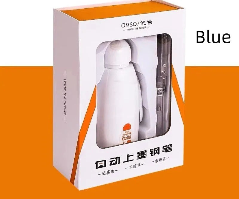 Youshang J58C automatic ink blotting pen with plastic casing, available in fine 0.5mm and 0.38mm tip options in gift box colours