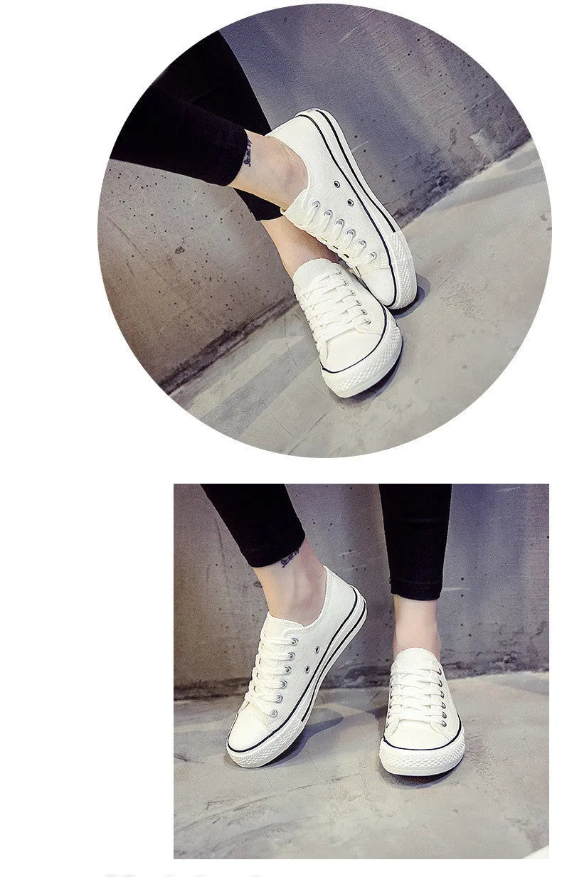 Women's casual lace-up canvas shoes in solid colours on a white background.
