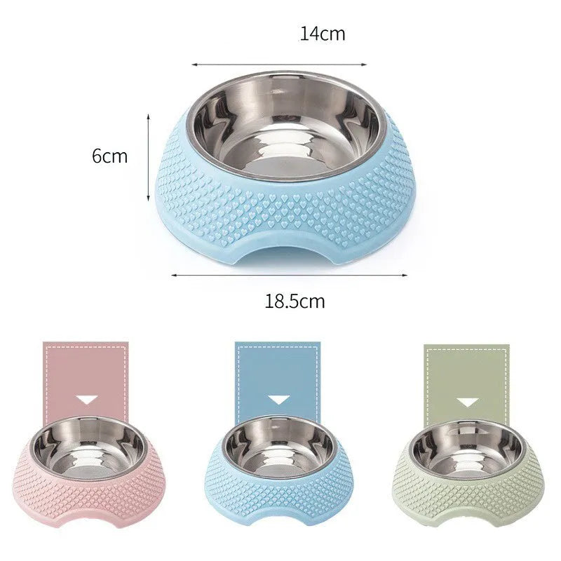 Blue stainless steel pet bowl with weighted non-slip base for cats and dogs