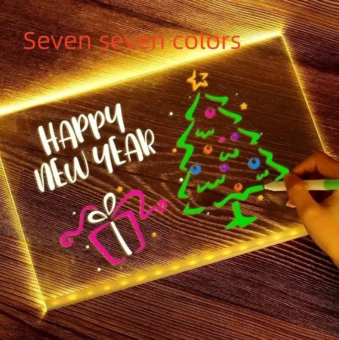 Large LED note board with coloured illumination, PVC housing, and pen set in 15x15cm, 20x20cm, or 30x20cm sizes