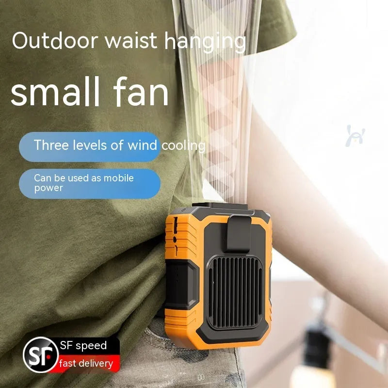 Green wrist hanging fan with light display, USB charging port, and adjustable strap.