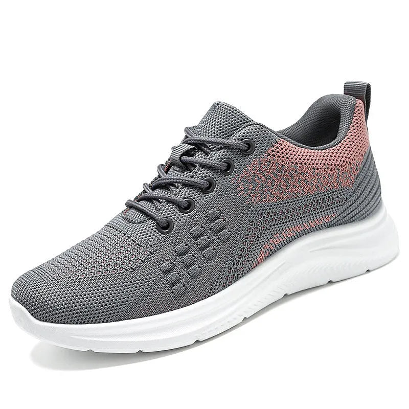 Women's lace-up sneakers in breathable mesh cloth, solid colour, round toe, PVC sole