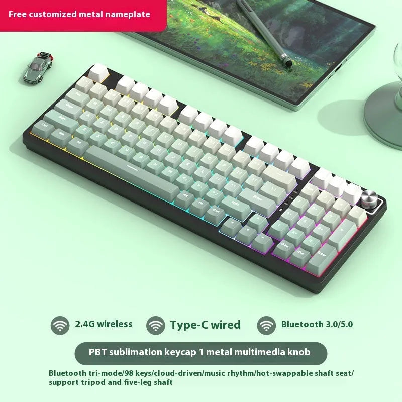98 key wireless Bluetooth mechanical keyboard kit with optional display screen and metal knob