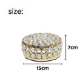 French gold European style jewelry box with crystal glass transparent lid showing contents