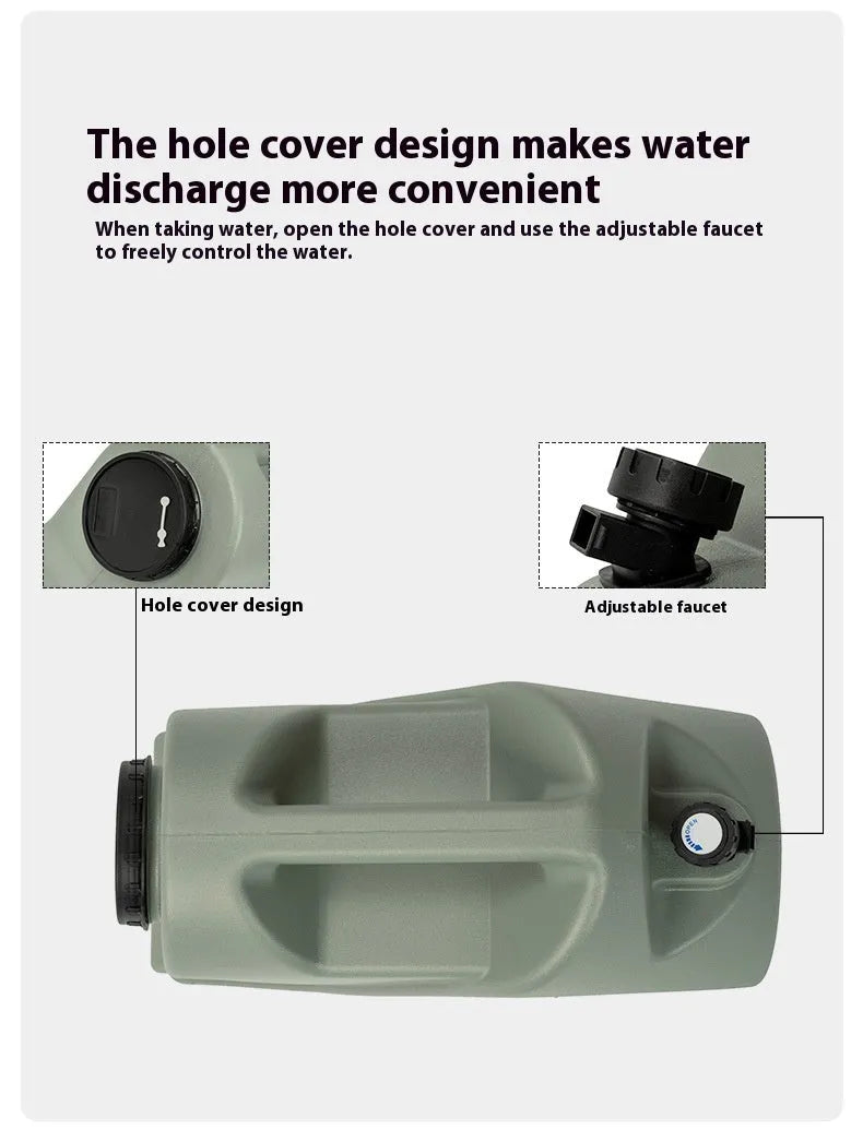Green collapsible PP water storage tank with carry handle in 13L and 18L sizes.