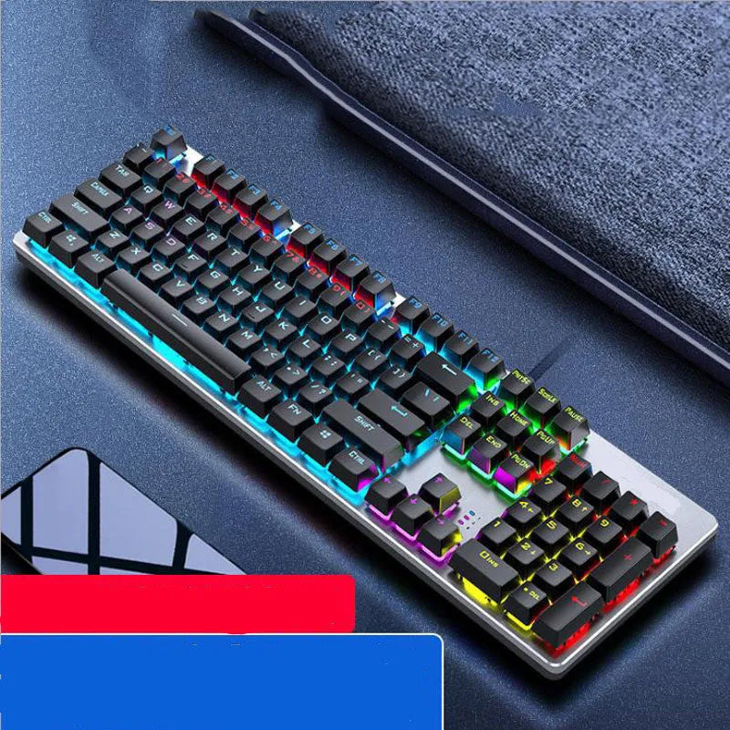 AOC GK410 mechanical keyboard with green axis switches, metal housing, and full 104-key layout including number pad