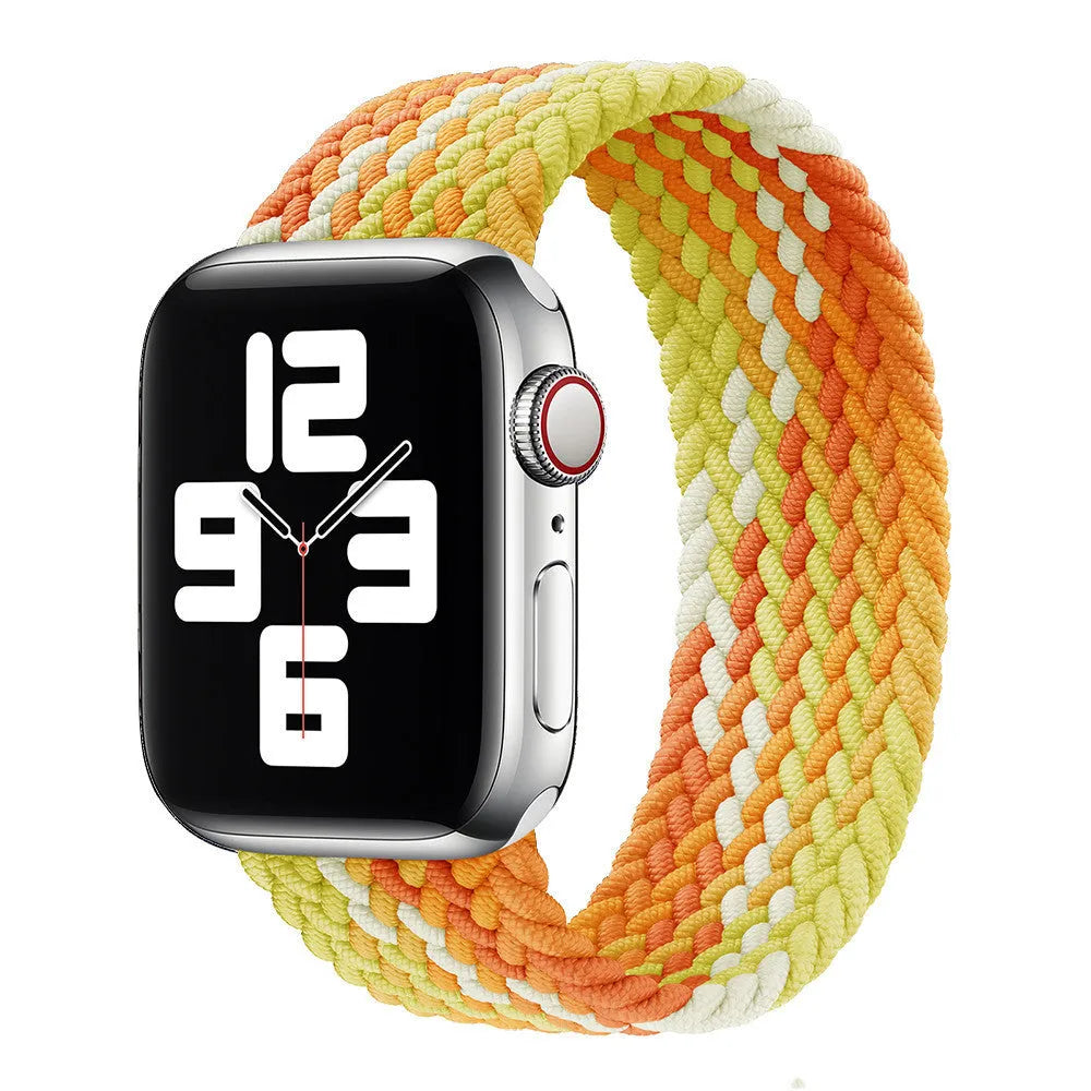 Elastic nylon braided rainbow watch strap for Apple Watch 38mm to 45mm, woven fabric, multiple colour options