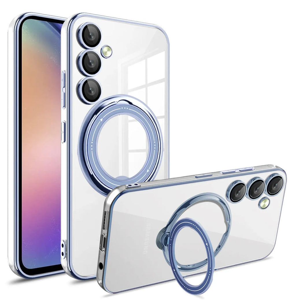 Electroplating transparent TPU phone case with magnetic suction and bracket for Samsung, black colour