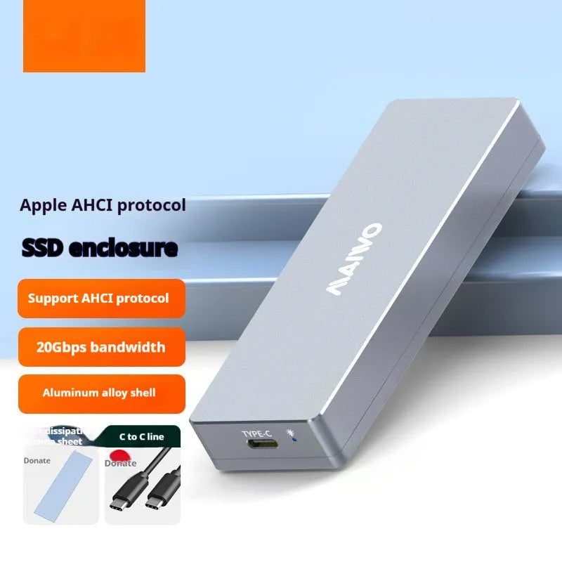 M.2 NVMe to USB-C external solid state drive enclosure with aluminium alloy housing and cooling accessories