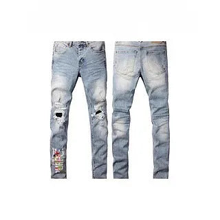 Black men's slim fit cotton jeans with a straight leg and button fly closure on a plain background.