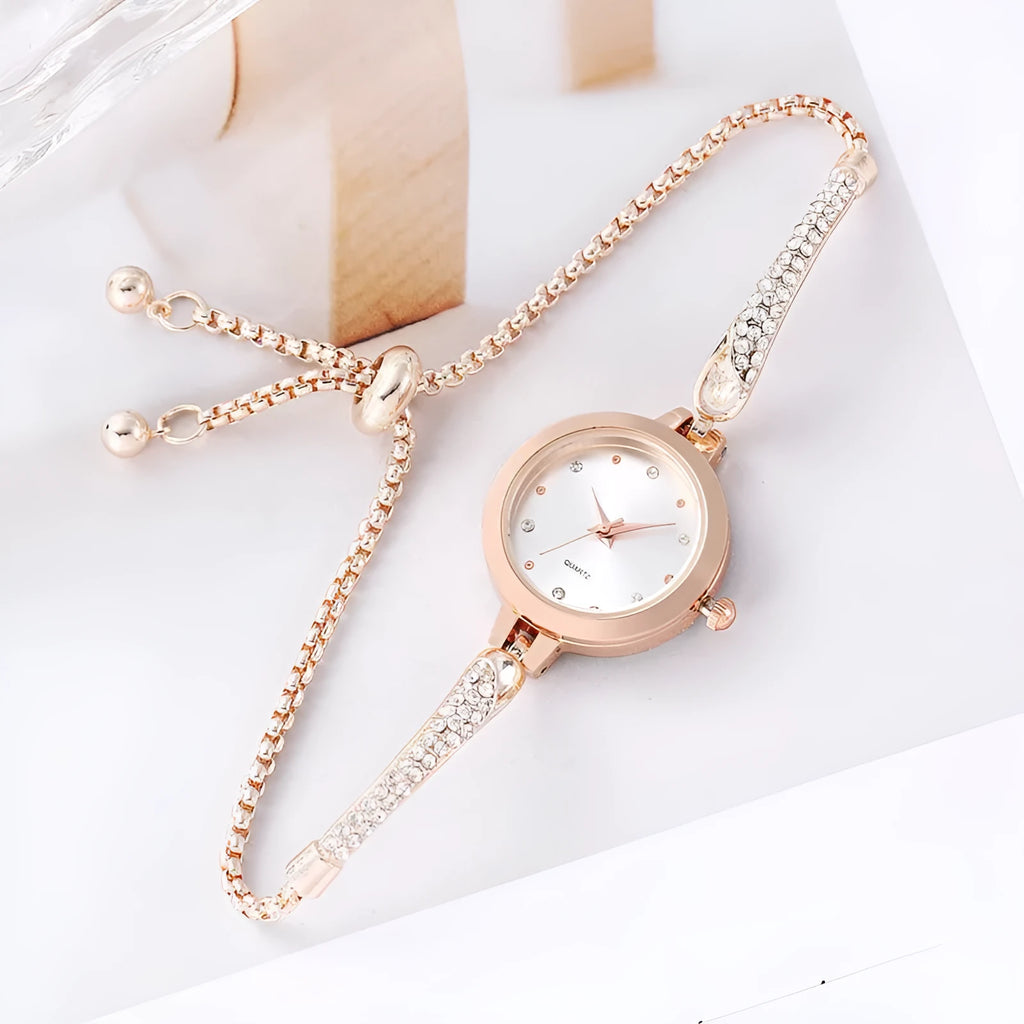 Women's casual bracelet watch with diamond inlay, 8mm thin quartz movement, available in multiple colours