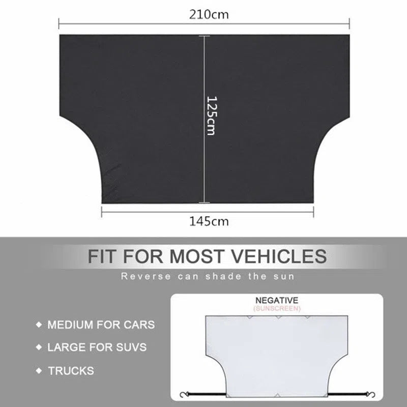 Universal car snow guard sunshade 210x125cm Oxford cloth black silver with magnet earmuffs hook