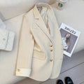 Women's Korean-style commute coat in milky white with 65cm length and pocket detailing