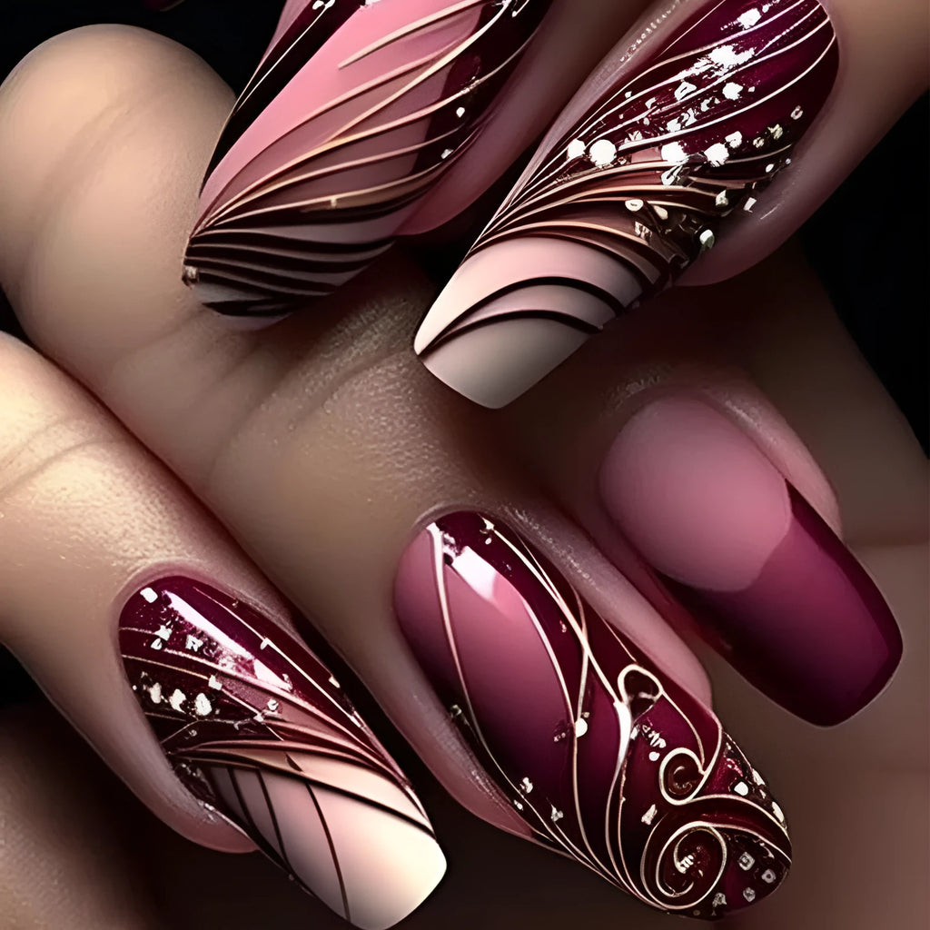 French line pattern removable nail sticker patches with adhesive glue on white background