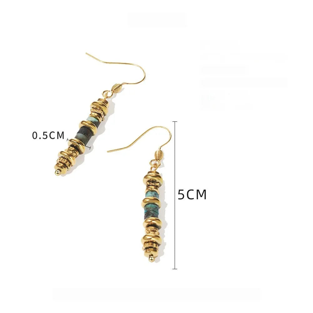 Geometric retro-style titanium steel dangle earrings in a casual design.