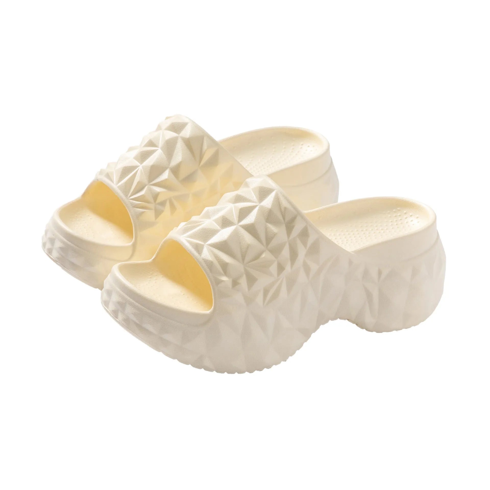 Women's Eva flip flop slippers with a thick sole in khaki, black, or white.