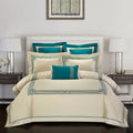 Four-piece cotton embroidery bedding set with detailed patterns on satin weave fabric