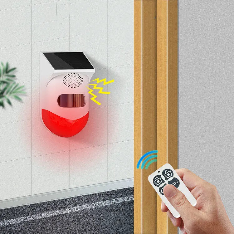 Wireless solar-powered infrared alarm detector with wall mount for outdoor security