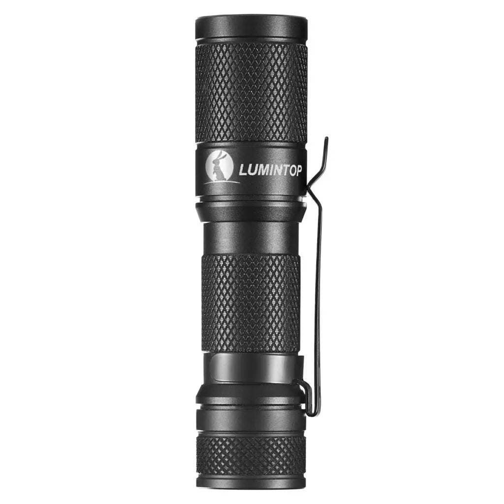 Lumintop Tool AA2.0 black aluminium compact flashlight with magnetic tail cap and battery